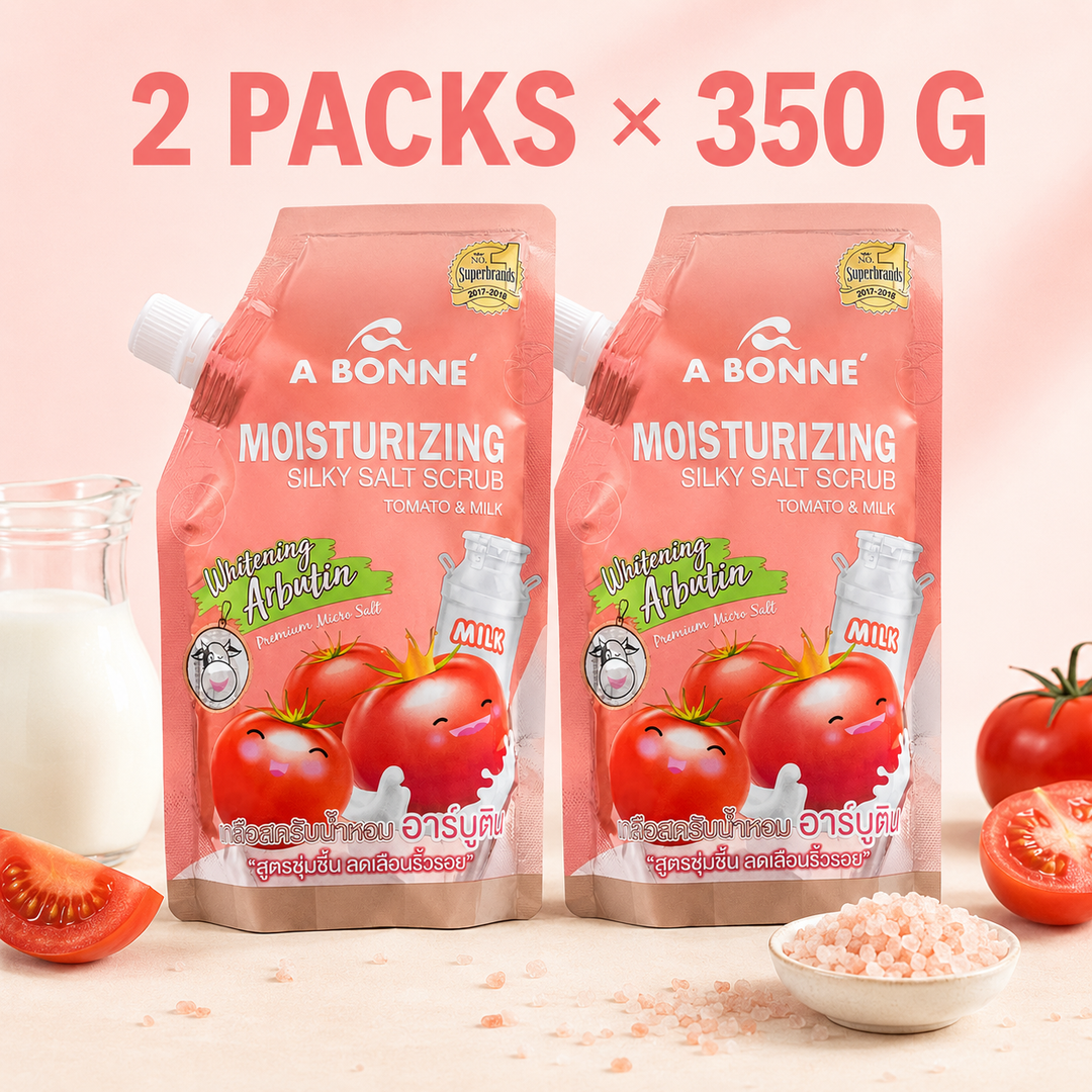 Two packs of A BONNE Tomato and Milk Silky Salt Scrub, 350 g each
