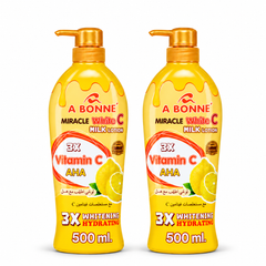 A BONNE Miracle White C Milk Body Lotion — 2 × 500 ml — white-background photograph showing exactly 2 units