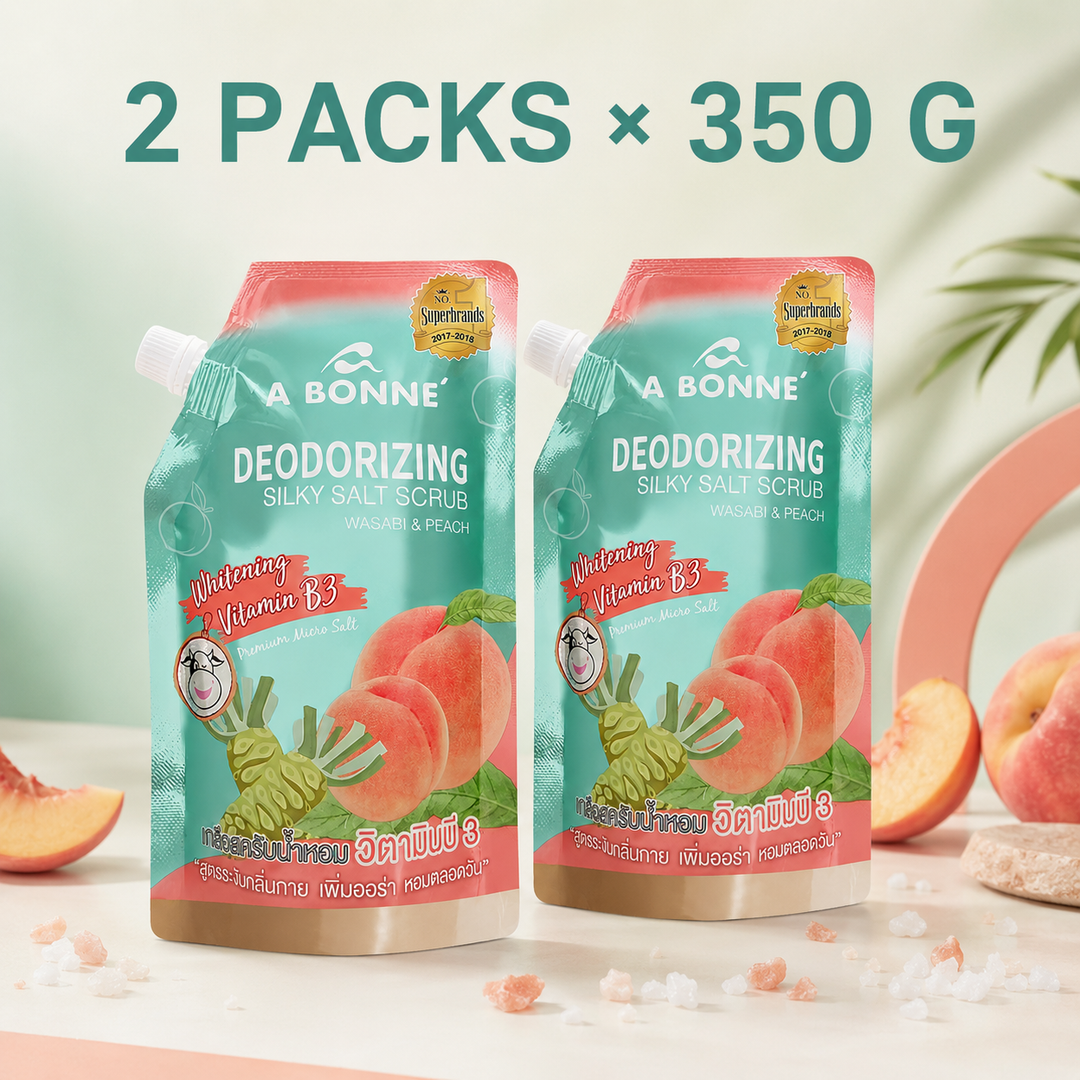 Two packs of A BONNE Wasabi and Peach Silky Salt Scrub, 350 g each