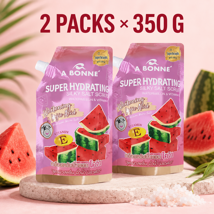 Two packs of A BONNE Watermelon and Vitamin E Silky Salt Scrub, 350 g each