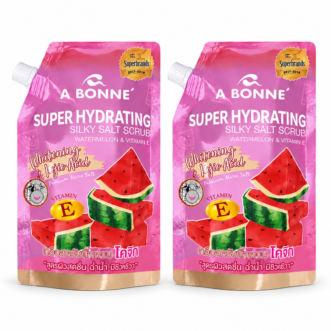 A BONNE Watermelon & Vitamin E Silky Salt Scrub — Pack of 2 × 350 g — 2 identical units, white background