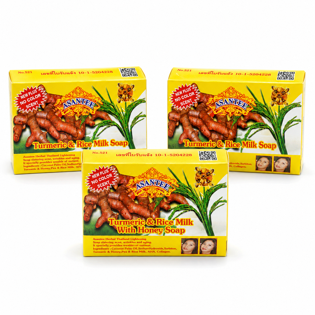 ASANTEE Turmeric & Rice Milk with Honey Soap No.521 – 3 Bars × 125 g