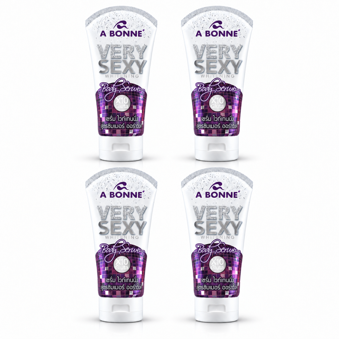 A BONNE Very Sexy Shimmer Salt Body Scrub — 4 × 120 g — exactly four identical tubes, 120 g per unit, white background
