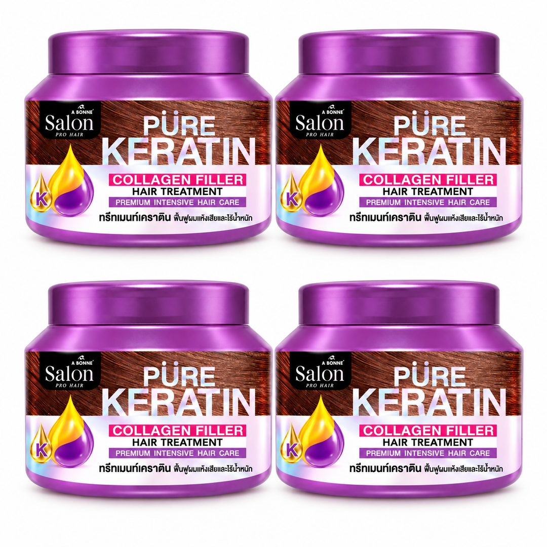 A BONNE Salon Pure Keratin Collagen Filler Hair Treatment — 4 × 450 ml — exactly four identical jars, 450 ml per unit, white background