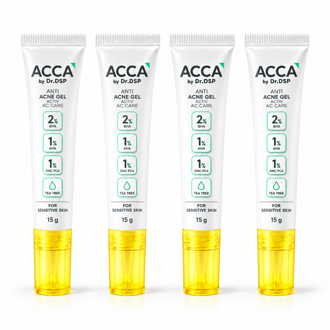 ACCA Anti-Acne Gel 15 g — 4 identical capped tubes on white background