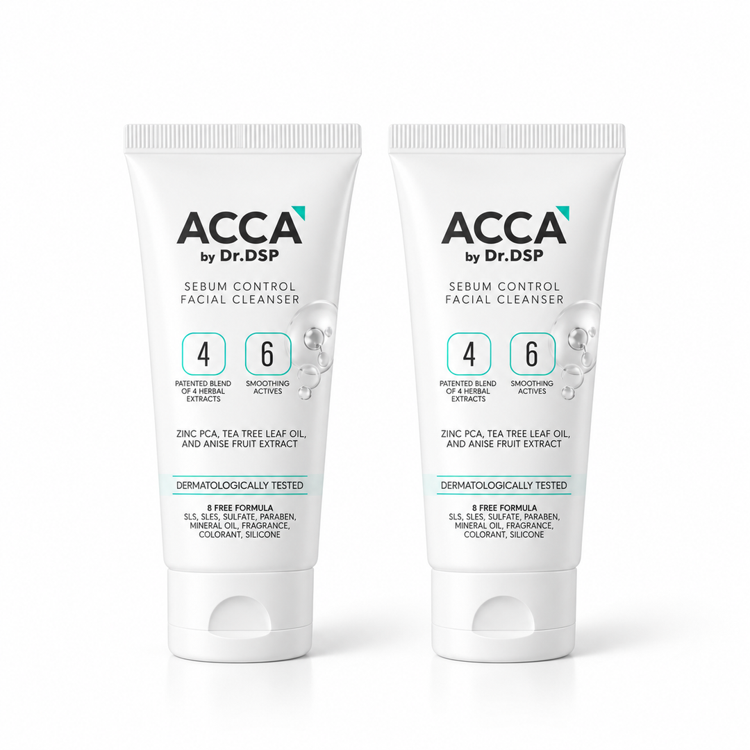ACCA Sebum Control Facial Cleanser 20 g — 2 identical capped tubes on white background