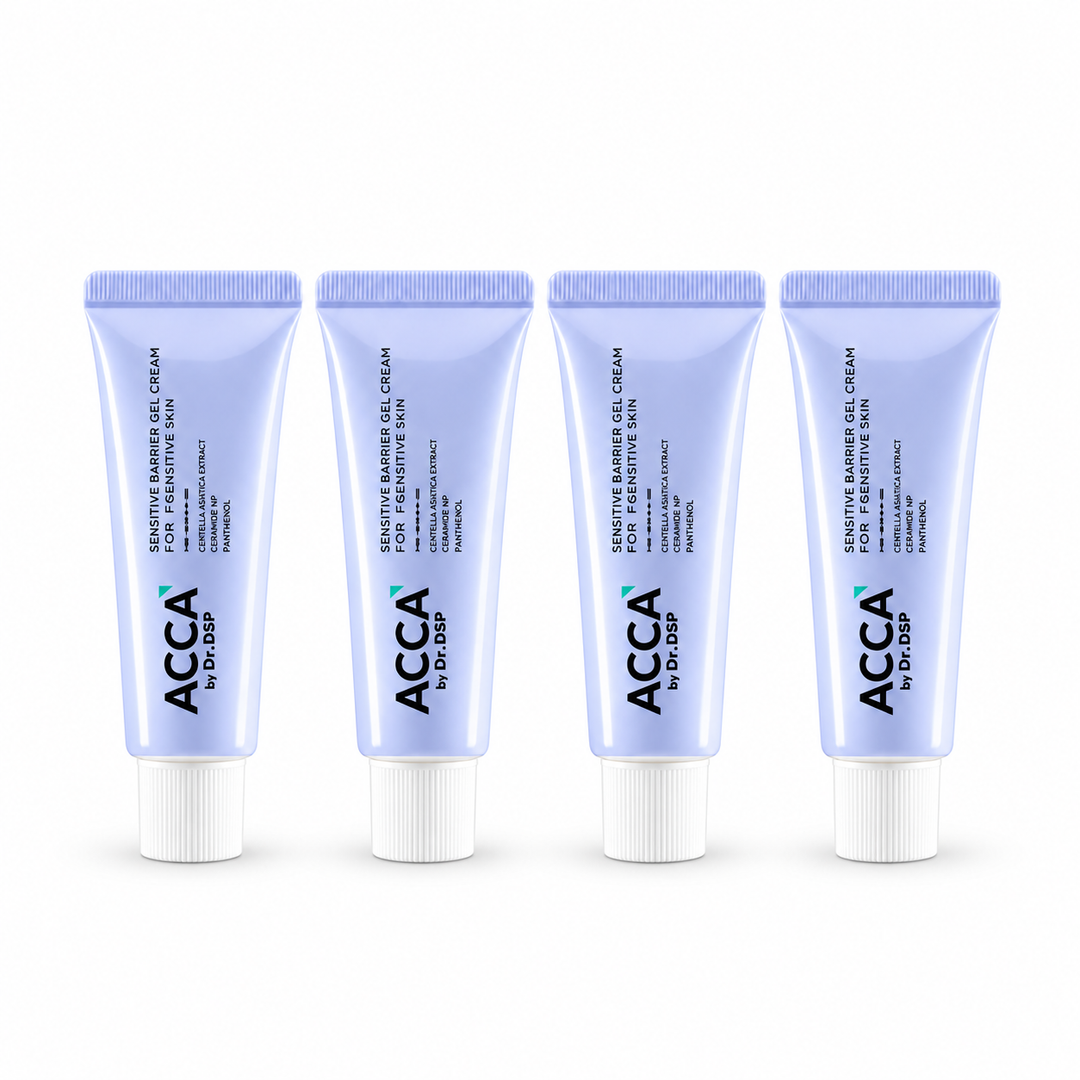 ACCA Sensitive Barrier Gel Cream 10 g — 4 identical capped tubes on white background