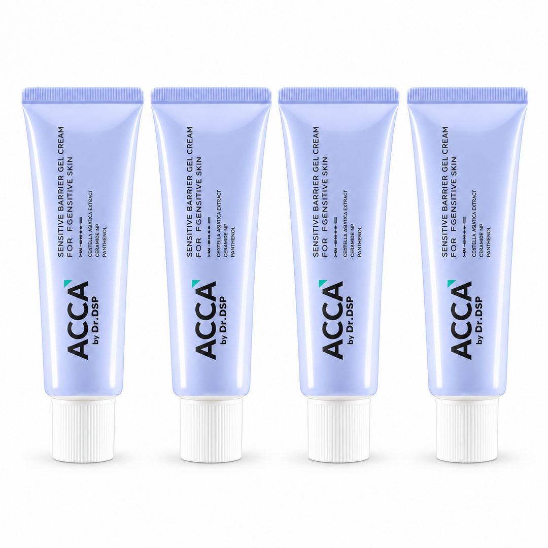 ACCA Sensitive Barrier Gel Cream 50 g — 4 identical capped tubes on white background