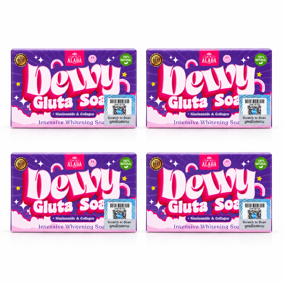 Alada Dewy Gluta Soap — 70 g — pack of 4, exactly 4 identical units shown on white background.