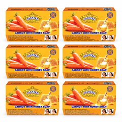 ASANTEE Carrot With Honey Soap No. 017 — Pack of 6 × 125 g — exactly 6 closed retail cartons; one 125 g soap bar per carton.