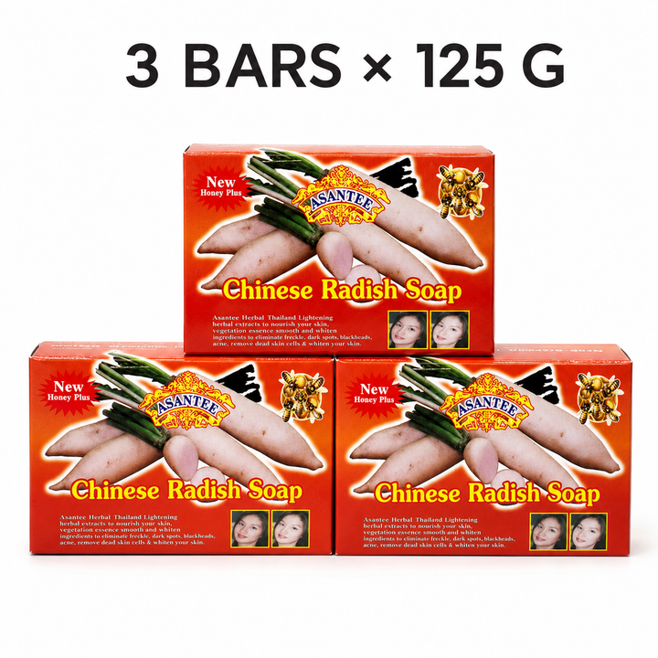 Three boxes of ASANTEE Chinese Radish and Honey Soap No. 041, 125 g each
