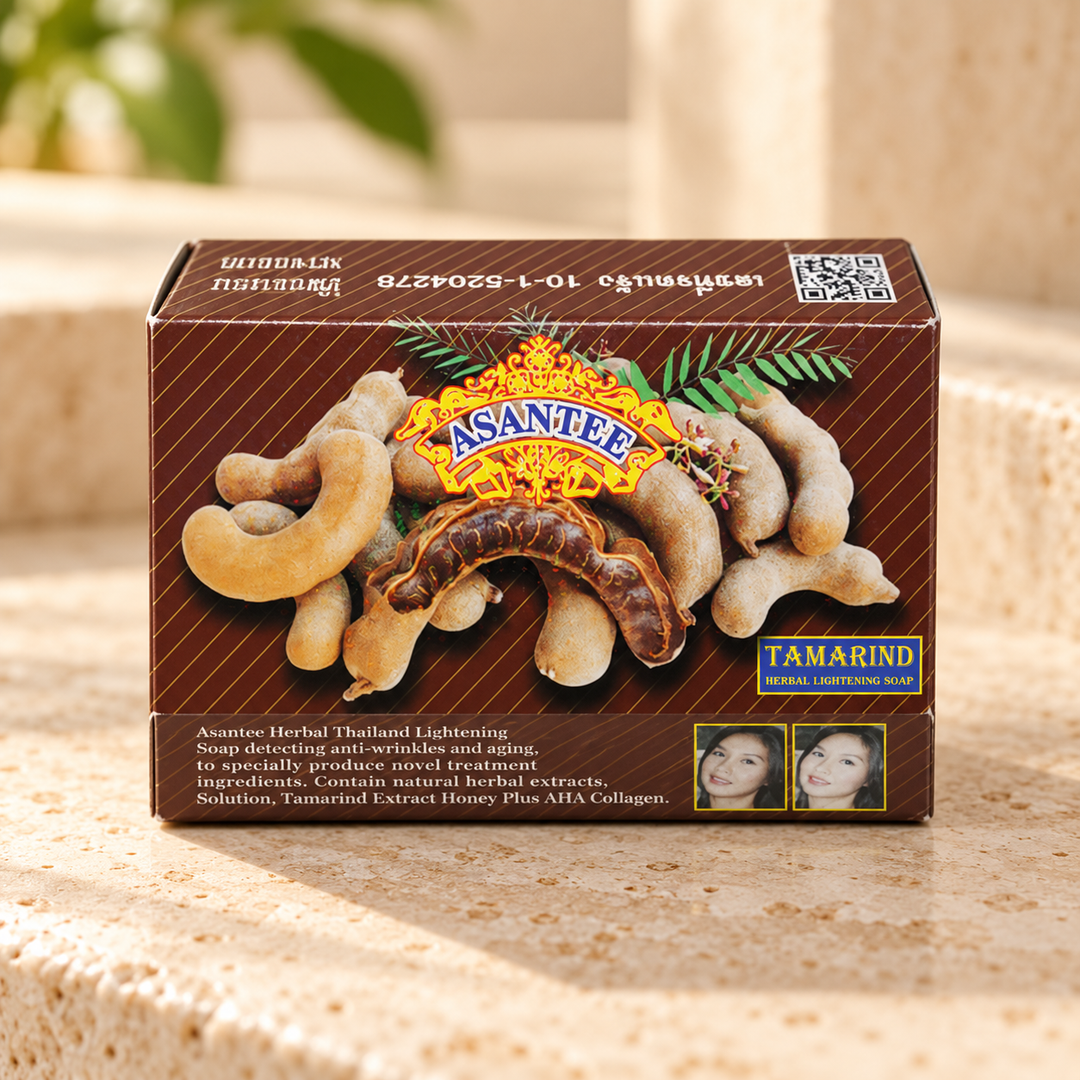 ASANTEE No.010 Tamarind and Honey Herbal Soap — one individual125 g carton in a warm spa setting