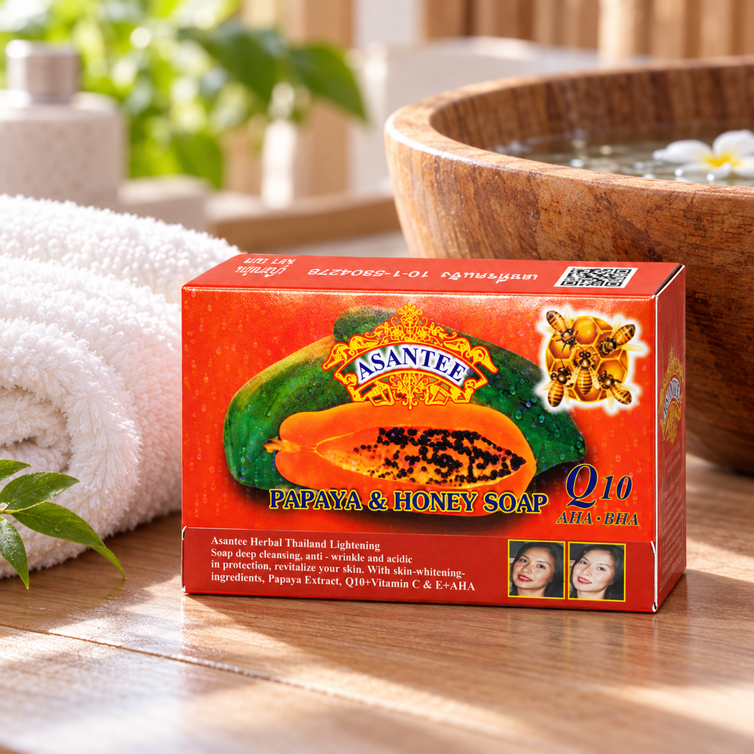 ASANTEE Papaya & Honey Soap 125 g — single-unit lifestyle view