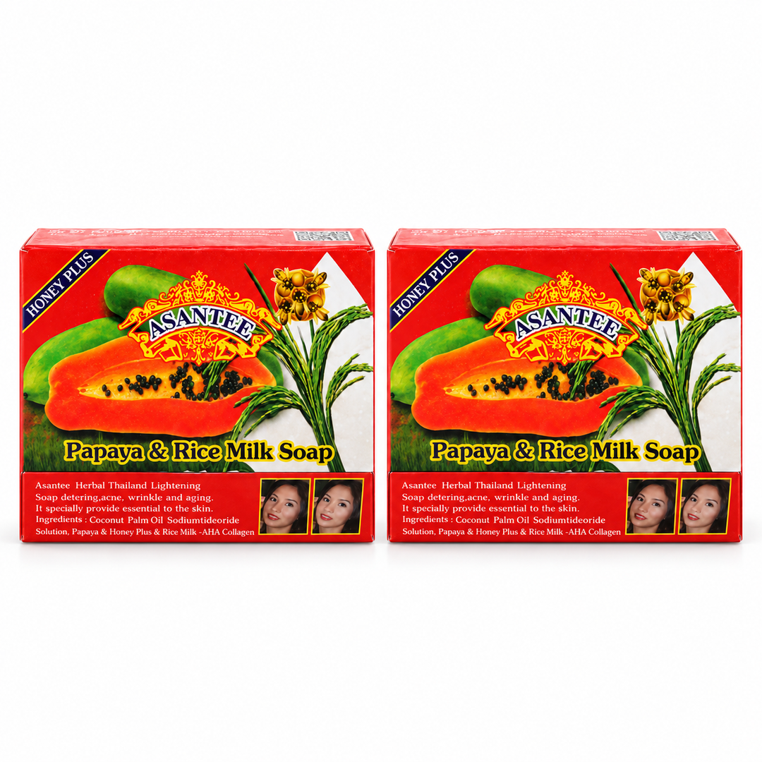 ASANTEE Papaya & Rice Milk Soap No.331 — Pack of 2 × 125 g — 2 individually boxed 125 g soaps, white background