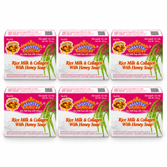 ASANTEE Rice Milk & Collagen with Honey Soap No.576 — Pack of 6 × 125 g — 6 individually boxed 125 g soaps, white background