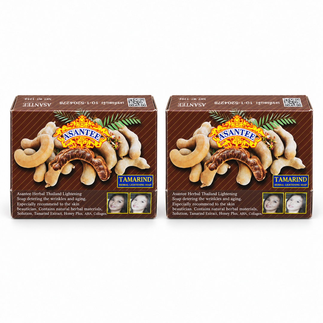 ASANTEE Tamarind & Honey Herbal Soap — Pack of 2 × 125 g — 2 individually boxed 125 g soaps, white background