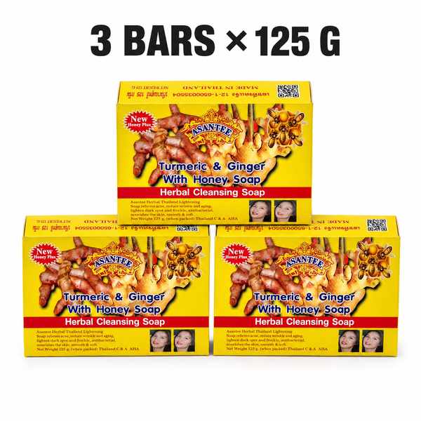 hree boxed bars of ASANTEE Mangosteen Soap, 125 g each