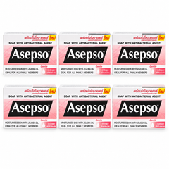 Asepso Gentle with Jojoba Oil soap 80 g, 6 individually boxed bars on a white background