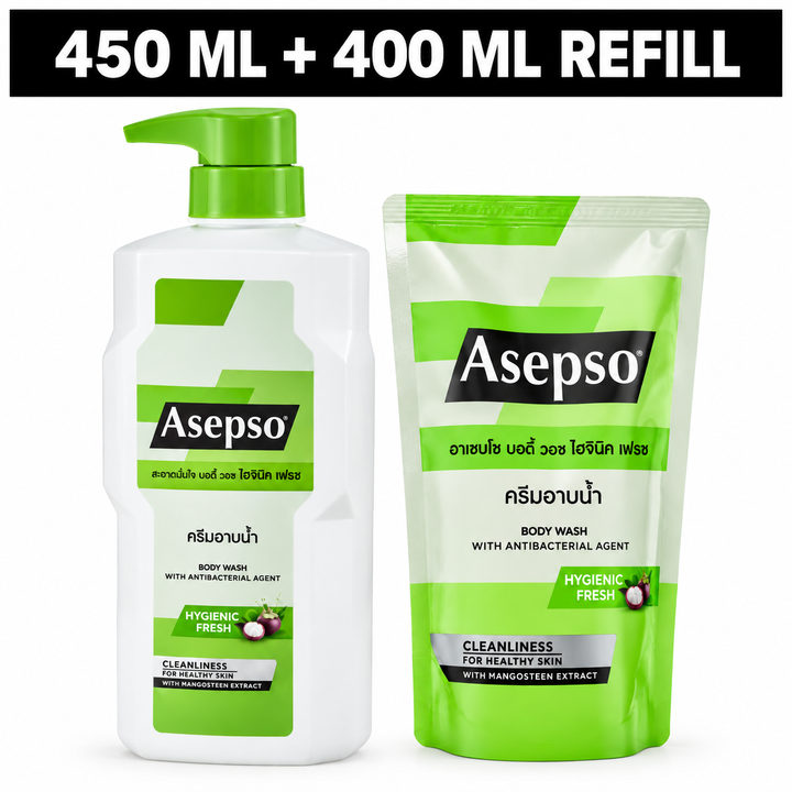Asepso Hygienic Fresh 450 ml bottle and 400 ml refill