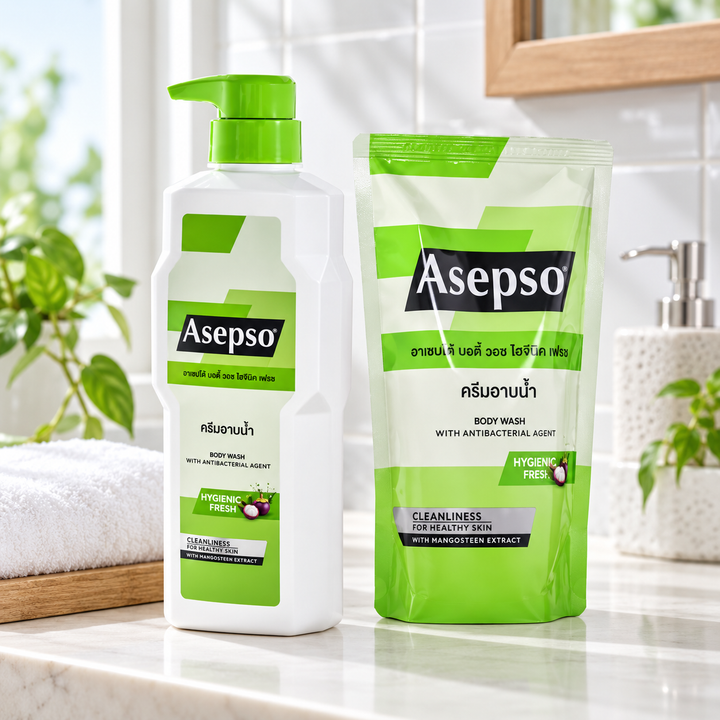 Asepso Hygienic Fresh body wash set bathroom view