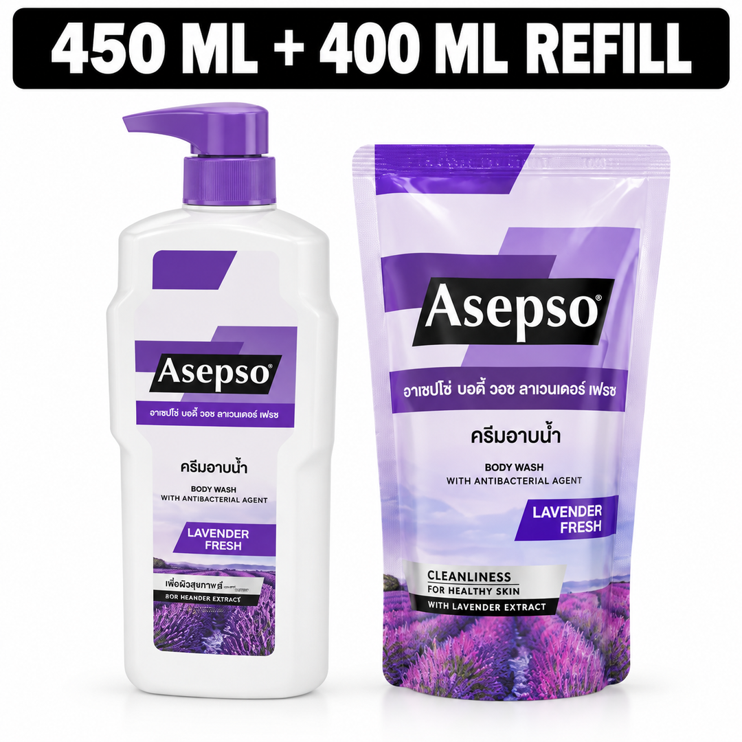 Asepso Lavender Fresh 450 ml bottle and 400 ml refill