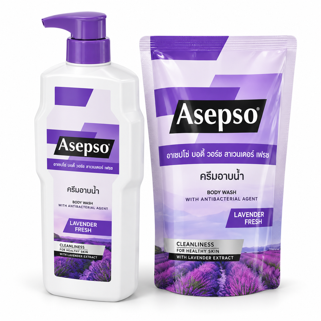 Asepso Lavender Fresh body wash set studio view