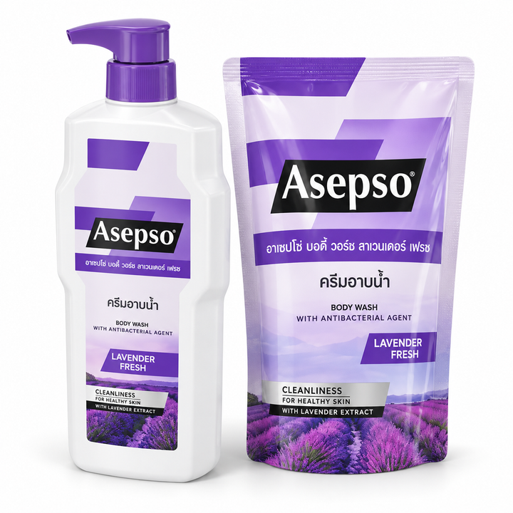 Asepso Lavender Fresh body wash set studio view