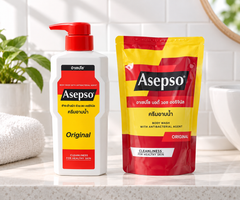 Asepso Original bottle and refill bathroom view