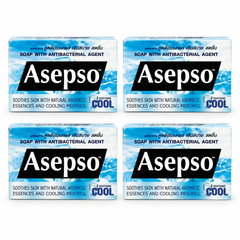 Asepso Soothing Cool soap 70 g, 4 individually boxed bars on a white background