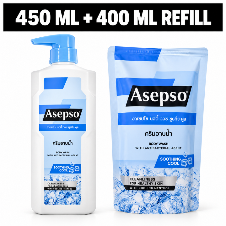Asepso Soothing Cool 450 ml bottle and 400 ml refill