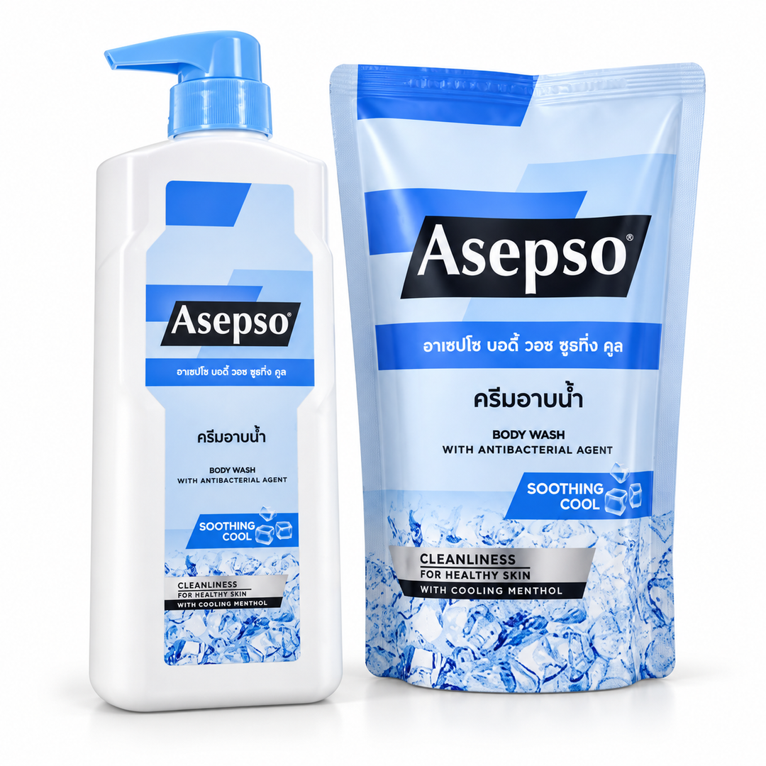 Asepso Soothing Cool body wash set studio view
