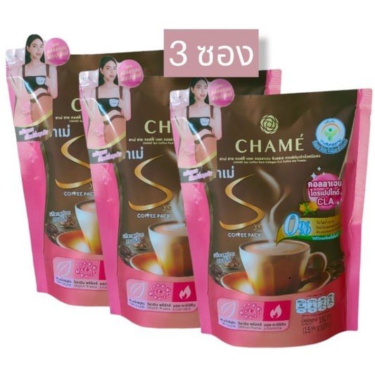 CHAME Sye Coffee with Collagen – Thai Instant Coffee Mix for Beauty & Wellness | 3 Packs x 10 Sachets