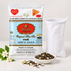 ChaTraMue Jasmine Tea 200 g Bag + Filter — supplementary product photograph; decorative props are not included
