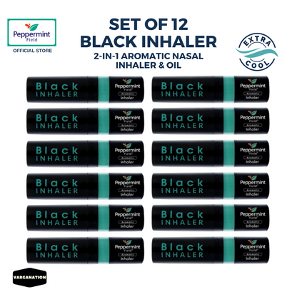 Peppermint Field Black Inhaler – Herbal Nasal Stick for Congestion & Refreshment – 6 Sticks x 2 Packs (12 Total)