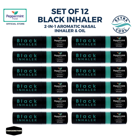Peppermint Field Black Inhaler – Herbal Nasal Stick for Congestion & Refreshment – 6 Sticks x 2 Packs (12 Total)