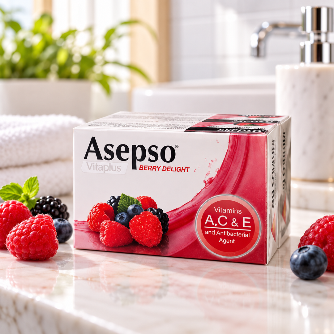 Asepso Berry Delight soap bathroom setting