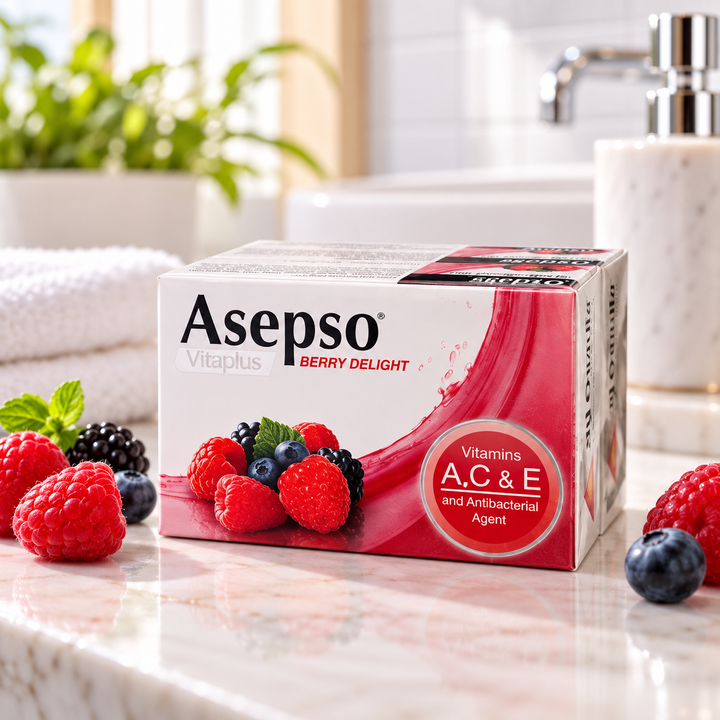 Asepso Berry Delight soap bathroom setting