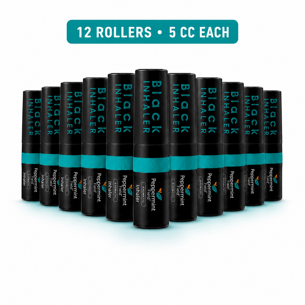 Peppermint Field Black 5 cc rollers arranged as a 12-piece set