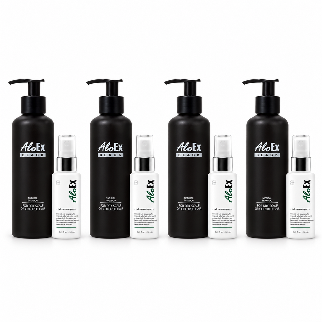 AloEx black serum50 set; 4 retail units sold, 8 physical containers shown
