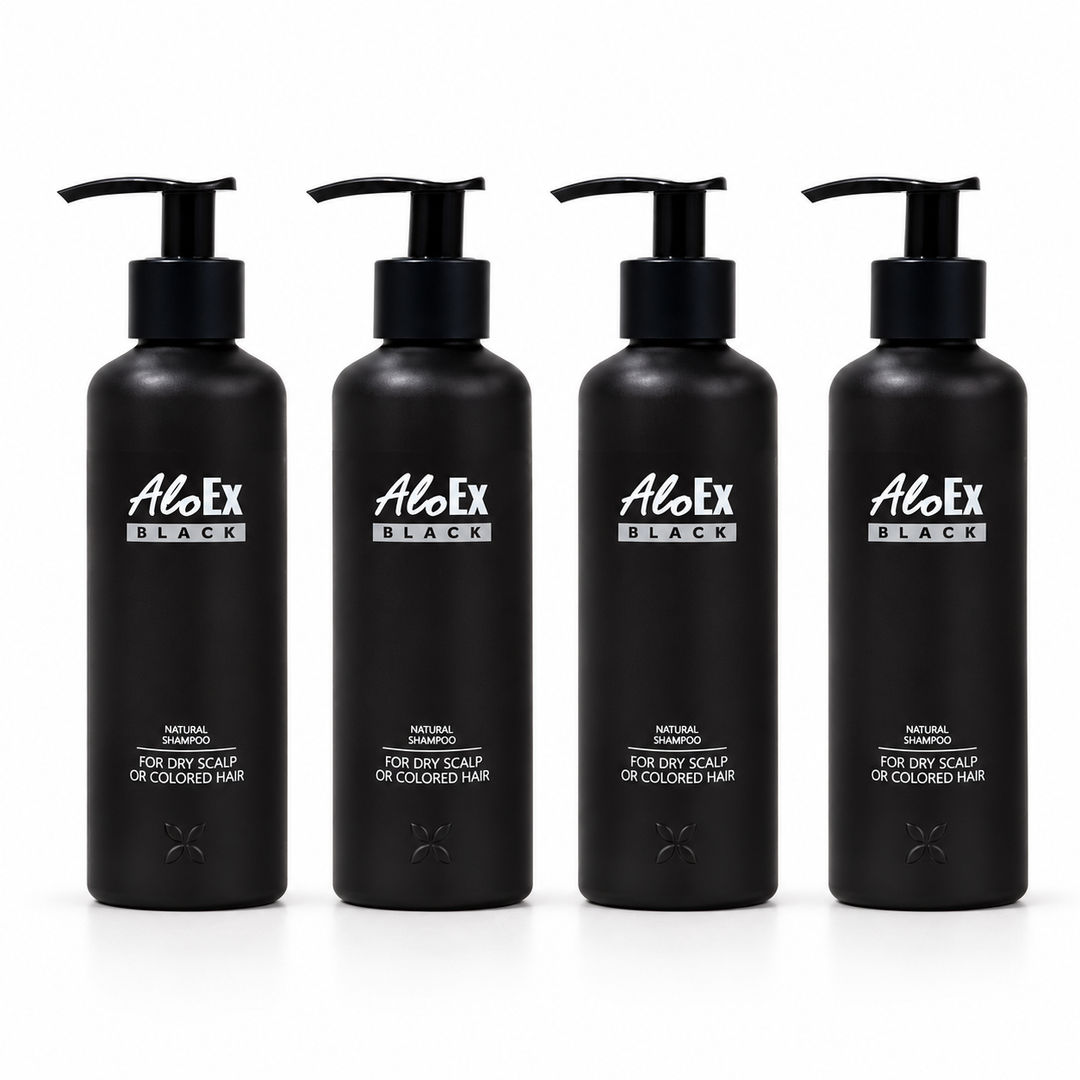 AloEx black shampoo200; 4 retail units sold, 4 physical containers shown