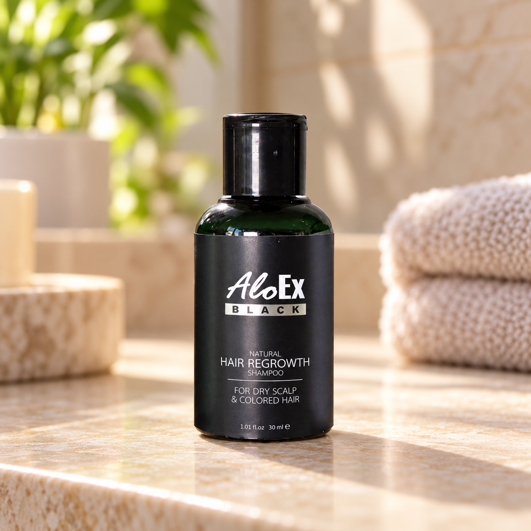 AloEx black shampoo30 unit detail official; one authentic unit shown in detail