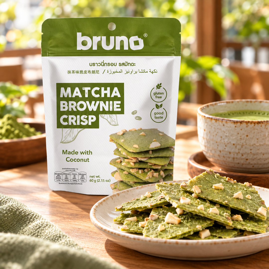 Bruno Matcha Brownie Crisp 60 g — Packs of 1, 2, 4 or 6 — illustrative serving suggestion