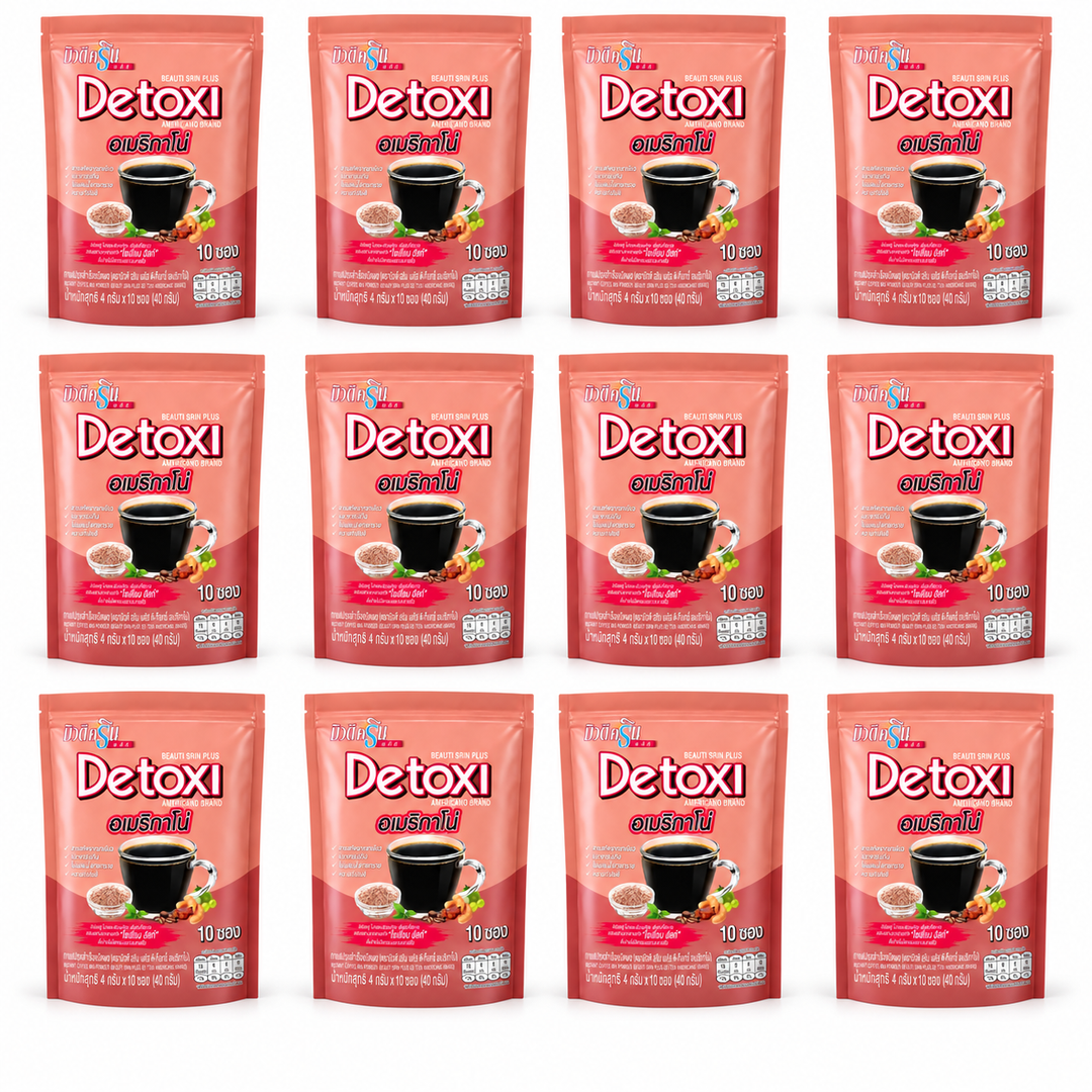 Beauti Srin Detoxi Americano Black Coffee — 12 Packs | 10 × 4 g Sachets Each – 12 complete retail units