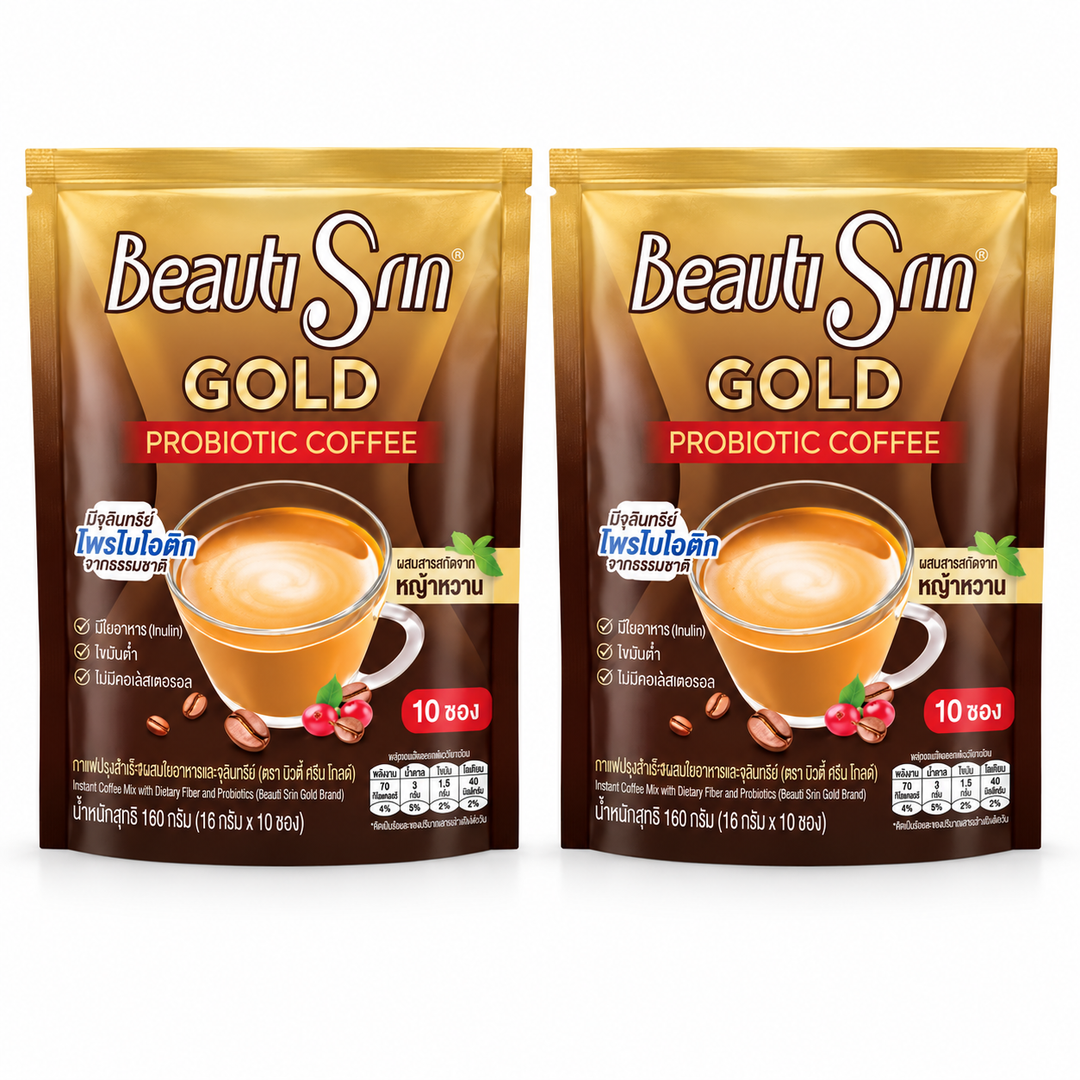 Beauti Srin Gold Probiotic Instant Coffee — 2 Packs | 10 × 16 g Sachets Each – 2 complete retail units