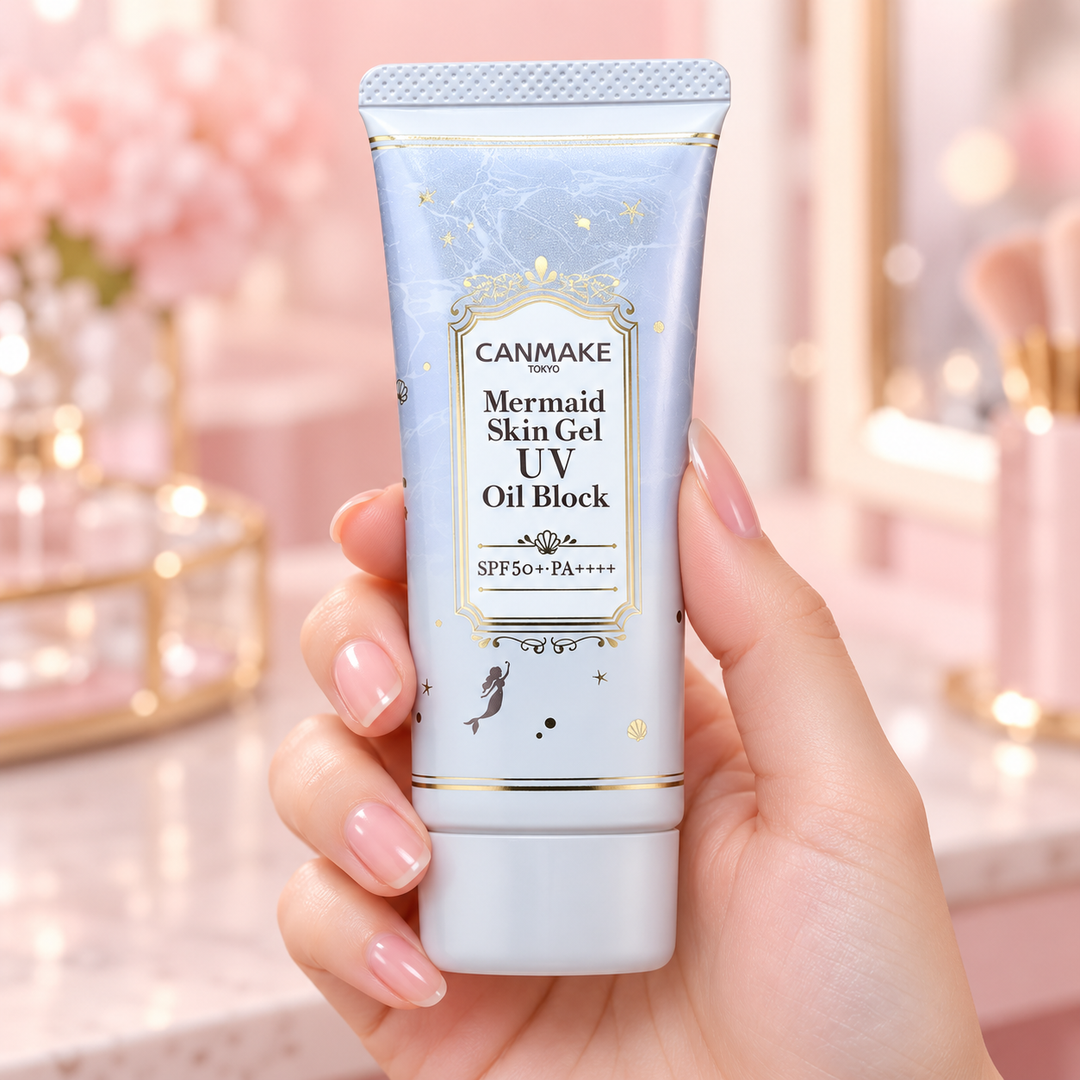 CANMAKE Mermaid Skin Gel UV Oil Block — product lifestyle photograph