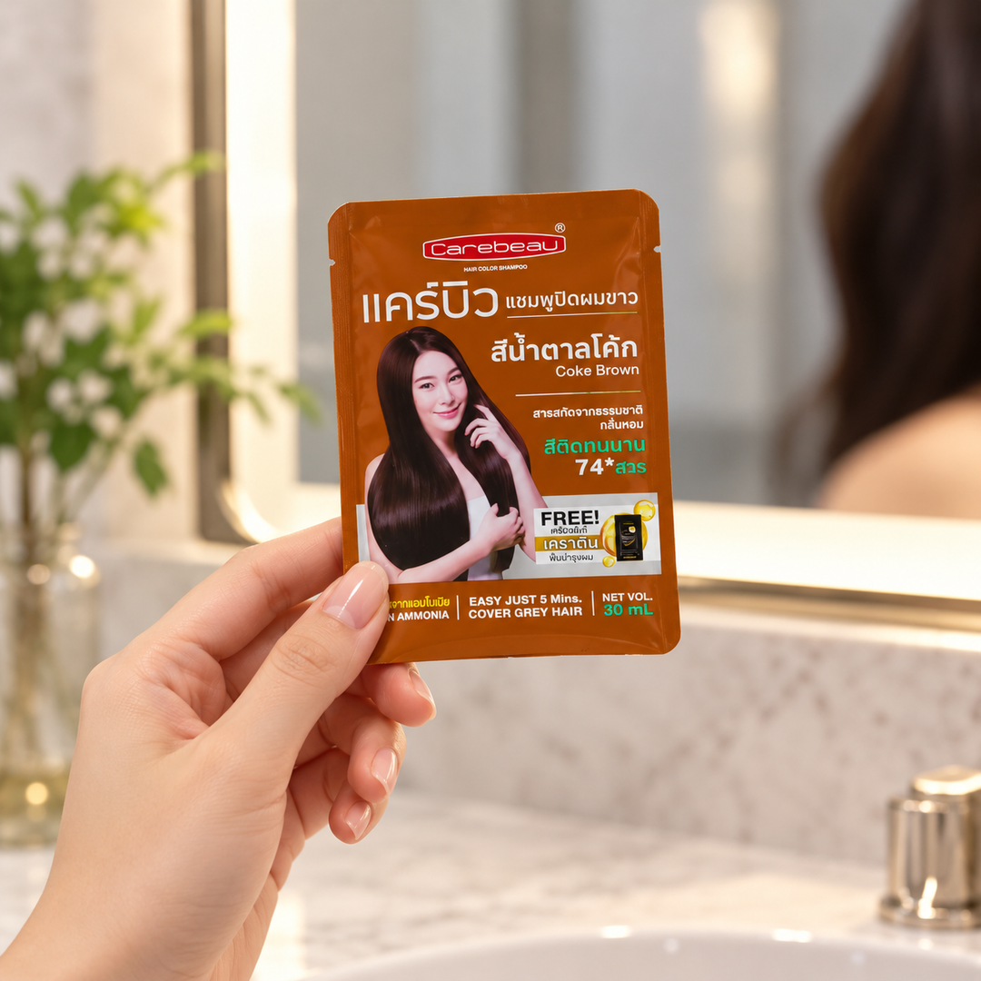 Carebeau Hair Color Shampoo Coke Brown — product lifestyle photograph