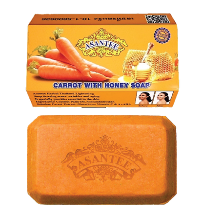 Asantee Carrot & Honey Herbal Soap – Skin Brightening, Anti-Acne & Moisturizing – 6 Bars x 125g – Thai Natural Skincare
