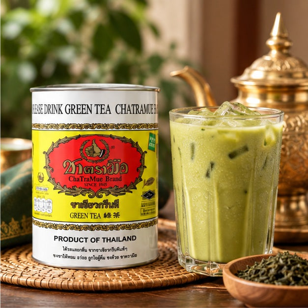 ChaTraMue Green Tea 220 g Tins with Filter — 2 or 4 Tins serving suggestion