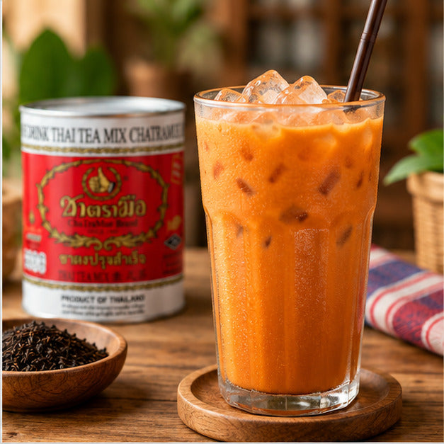 ChaTraMue Original Thai Tea 200g Round Tin + Filter — lifestyle