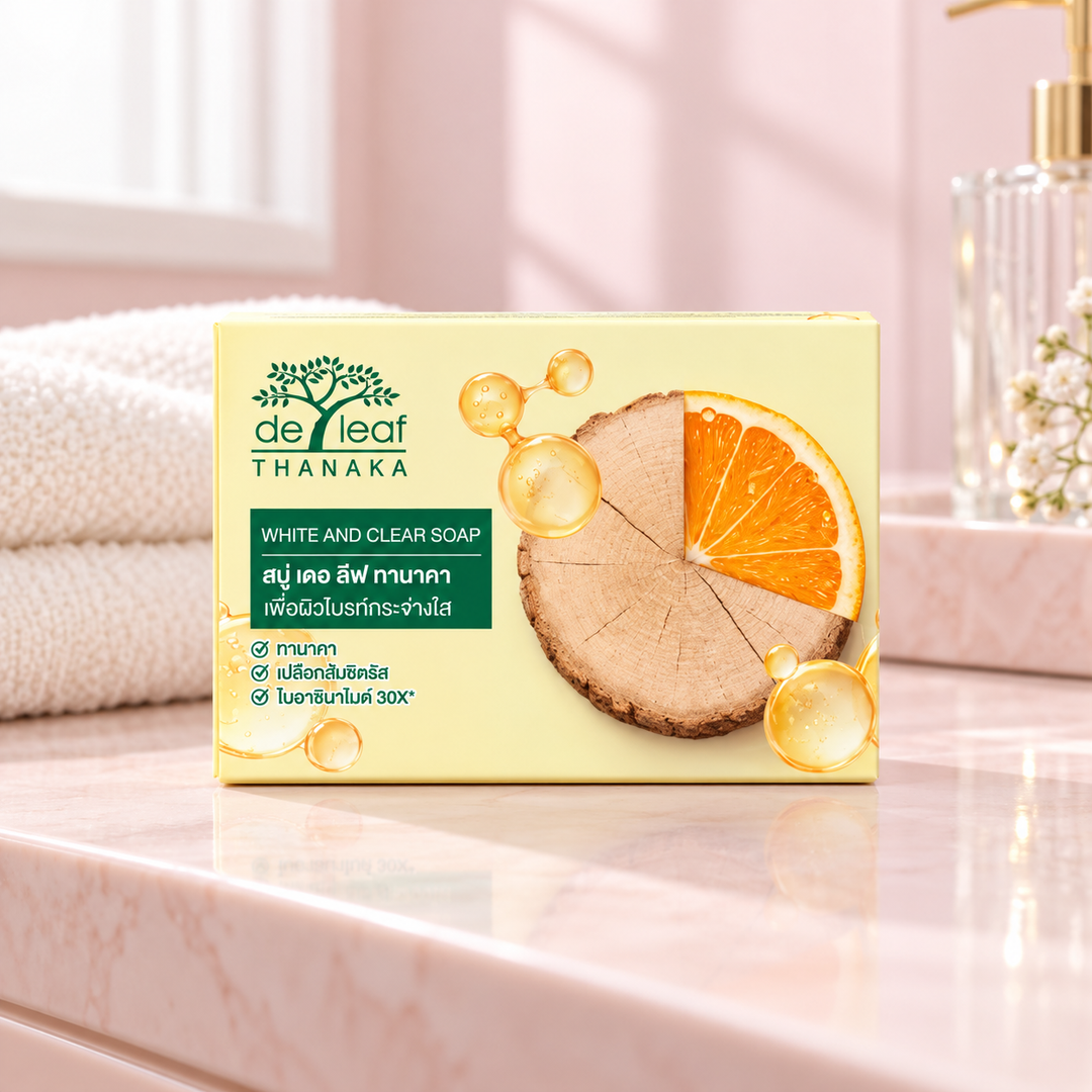 De Leaf Thanaka White & Clear Soap 100g — supporting product image; pack contents stated in title